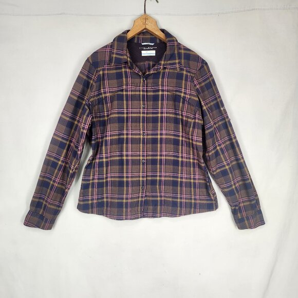 Columbia Omni Shade Vented Fishing Shirt Women's XL  Purple Plaid Roll Tab - Picture 1 of 10